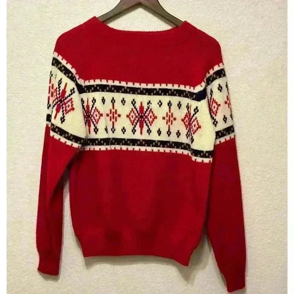 VTG JCPenney Womens M Fair Isle Nordic Crewneck Sweater Red 70 Grannycore Grunge - Picture 1 of 9